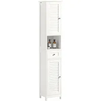 SoBuy Mueble Columna de Baño Armario para Baño Alto Estanterías con 2 Puertas y 1 Cajón Blanco 20 x 20 x 180 cm BZR34-W ES
