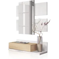 Habitdesign Recibidor con cajón y Espejo, Mueble de Entrada, Modelo Tekkan, Acabado en Blanco Artik y Roble Canadian, Medidas: 75 cm (Ancho) x 116 cm (Alto) x 29 cm (Fondo)