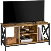Yaheetech Mueble de TV Salón Mesa de TV Industrial con 2 Puertas Mueble Television de hasta 50 Pulgadas Marrón Rústico y Negro 106x40x50cm