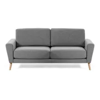 Sofá 3 plazas de estilo nórdico de tela efecto aterciopelado gris claro y madera ENIS