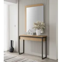 [en.casa] Mueble Recibidor Consola Mesa de Entrada con 2 Cajones y 1 Estante Regulable en Altura Metal Aglomerado 75 x 120 x 30 cm - Efecto Roble y Negro