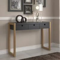 [en.casa] Mueble Recibidor Consola Mesa de Entrada con 2 Cajones y 1 Estante Regulable en Altura Metal Aglomerado 75 x 120 x 30 cm - Efecto Roble y Negro