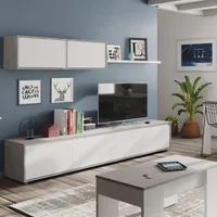 Habitdesign Mueble de Salon Moderno, Modulos de Comedor, Modelo Alida, Acabado en Blanco Artik y Roble Canadian, Medidas: 200 cm (Ancho) x 43 cm (Alto) 41 cm (Fondo)