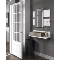 Habitdesign Recibidor con cajón y Espejo, Mueble de Entrada, Modelo Tekkan, Acabado en Blanco Artik y Roble Canadian, Medidas: 75 cm (Ancho) x 116 cm (Alto) x 29 cm (Fondo)