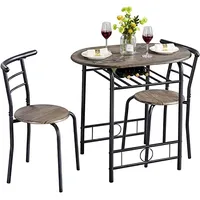 Yaheetech Juego Mesa y 2 Sillas de Comedor Cocina Conjuntos de Mueble de 3 Piezas con Vino Estante Superficie de Mesa 90 X 53 cm Blanco