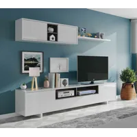 KecDuey Mueble para TV de 200 cm, Armario bajo de Alto Brillo con iluminación LED, para salón. Diseño Moderno. Elegante Superficie de Cristal. (Gris, 200 cm)