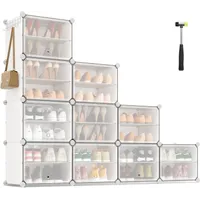 SONGMICS Mueble Zapatero Plástico, 10 Compartimentos, Zapatero Modular, Estantería Modular de Plástico, 30 x 40 x 30 cm Cada Cubo, con Puerta, Marco Acero, Panele Plástico, Moderno, Blanco LPC035W01
