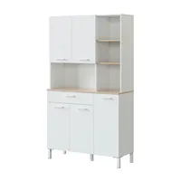 Alacena de Cocina, Aparador Comedor, Mueble Auxiliar 4 Puertas + 1 Cajon y Estante Interior, Acabado en Blanco Artik y Roble Canadian, Medidas: 72 cm (Ancho) x 186 cm (Alto) x 40 cm (Fondo)