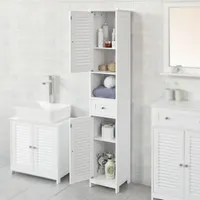 SoBuy Mueble Columna de Baño Armario para Baño Alto Estanterías con 2 Puertas y 1 Cajón Blanco 20 x 20 x 180 cm BZR34-W ES