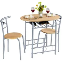 Yaheetech Juego Mesa y 2 Sillas de Comedor Cocina Conjuntos de Mueble de 3 Piezas con Vino Estante Superficie de Mesa 90 X 53 cm Blanco