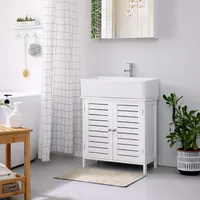 VASAGLE Mueble de Baño, Armario de Baño, Armario de Cocina, Armario Almacenaje con 2 Cajones y 2 Puertas, Estante Regulable, 30 x 60 x 110 cm, Blanco BBC551P31