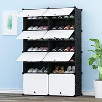 HOOBRO Mueble Zapatero, 12 Compartimentos, Modular Zapatero, Estantería de Plástico, Cajas DIY, con Puerta, con Martillo, para Salón, Dormitorio, Pasillo, Entrada, Dormitorio, Blanco EWT38SC01G1