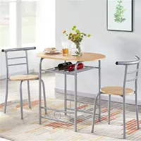Yaheetech Juego Mesa y 2 Sillas de Comedor Cocina Conjuntos de Mueble de 3 Piezas con Vino Estante Superficie de Mesa 90 X 53 cm Blanco