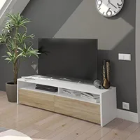 Mueble de Salon, modulo de Comedor Kioto, Acabado Color Blanco Artik y Roble Canadian, Medidas: 130 cm (Ancho) x 35,5 cm (Alto) x 40,2 cm (Fondo)